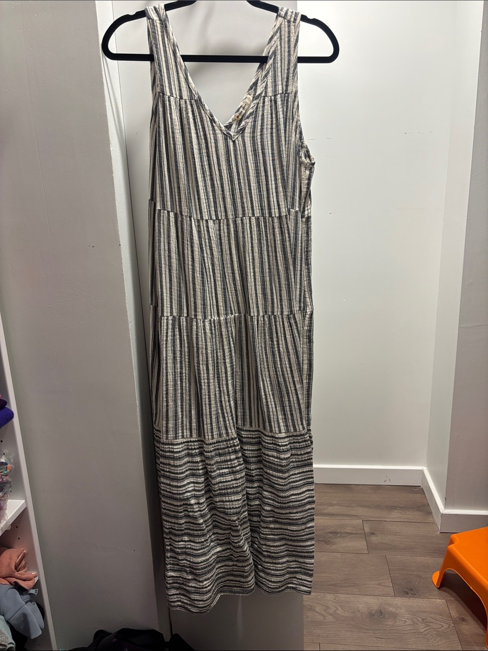 Marine Layer Sleeveless V-Neck Striped Maxi Dress - Cream & Black